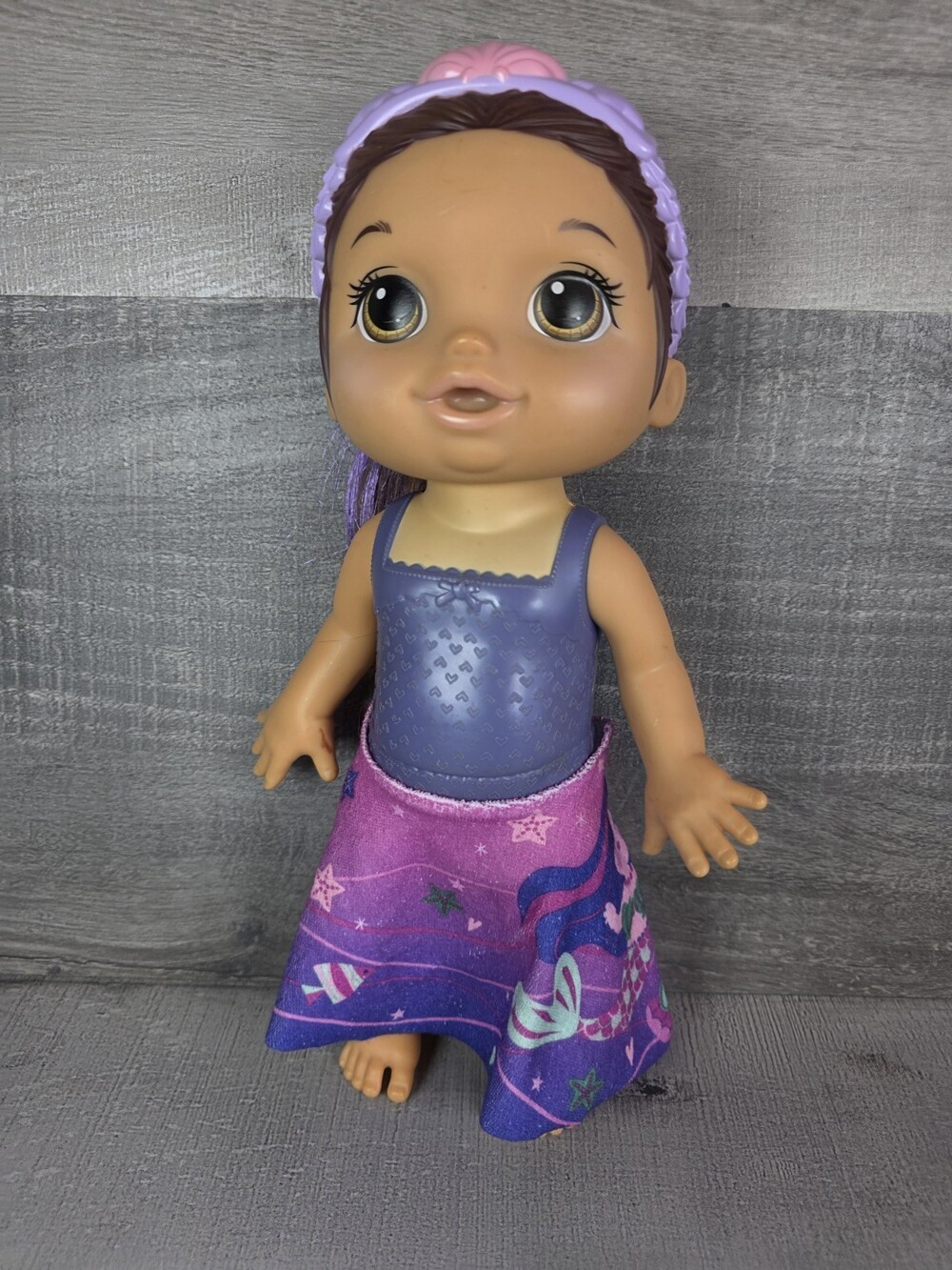 Baby Alive Glam Spa Doll Hasbro Brunette Brown Hair Purple Suit b50